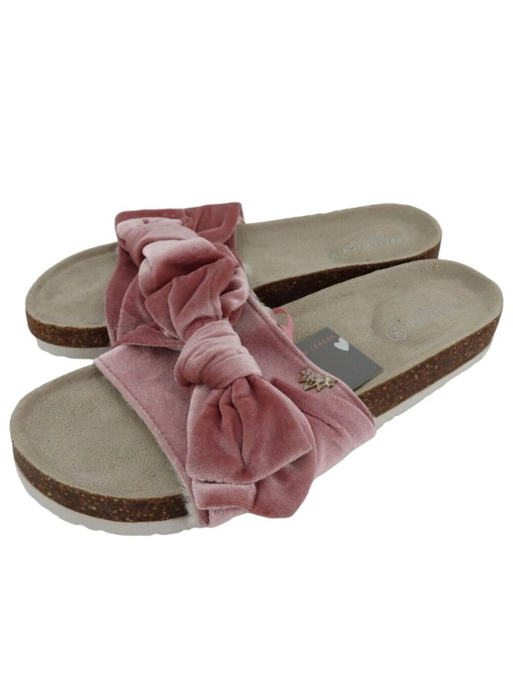 Pretty You London 9US 7UK Pink Rose Velvet Velour Bow Footbed Slide Slippers NEW